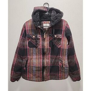 Women's Legendary Whitetails Hooded Shacket Berber Lined Licorice Root Plaid Lg